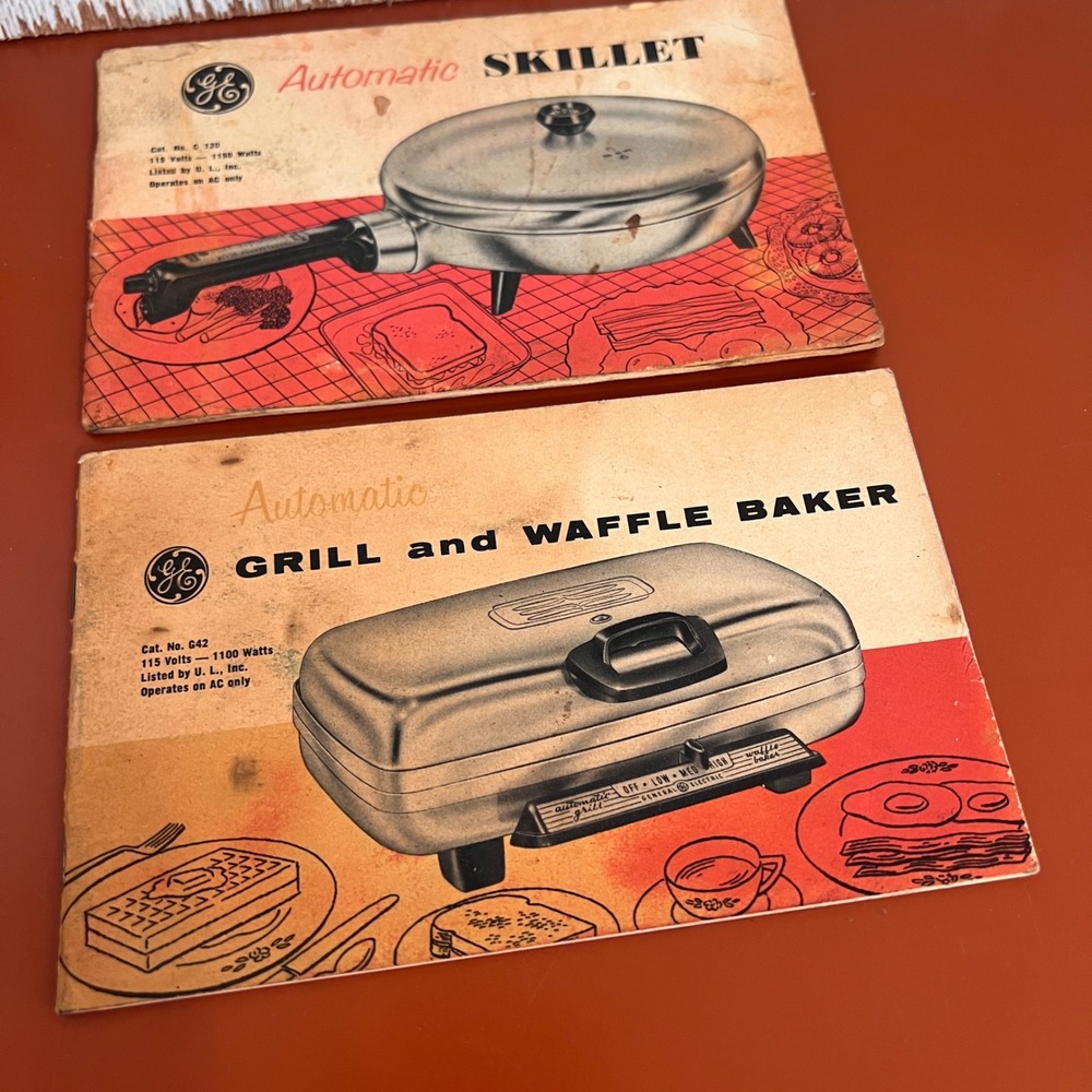 Vintage GE General Electric Skillet &‎ Grill Waffle Baker Manuals Recipes 1950s